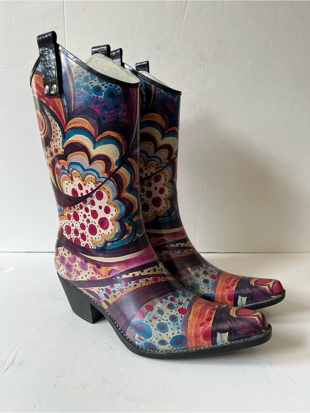 Nomad yippy abstract Multicolor Patterned Western rubber Rain Boots size 10 - Picture 2 of 10